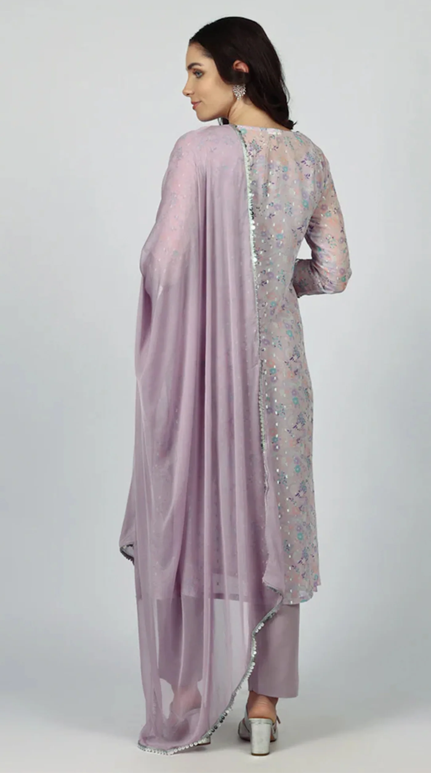 Lavendar Georgette A-line Suit Set - Image 10