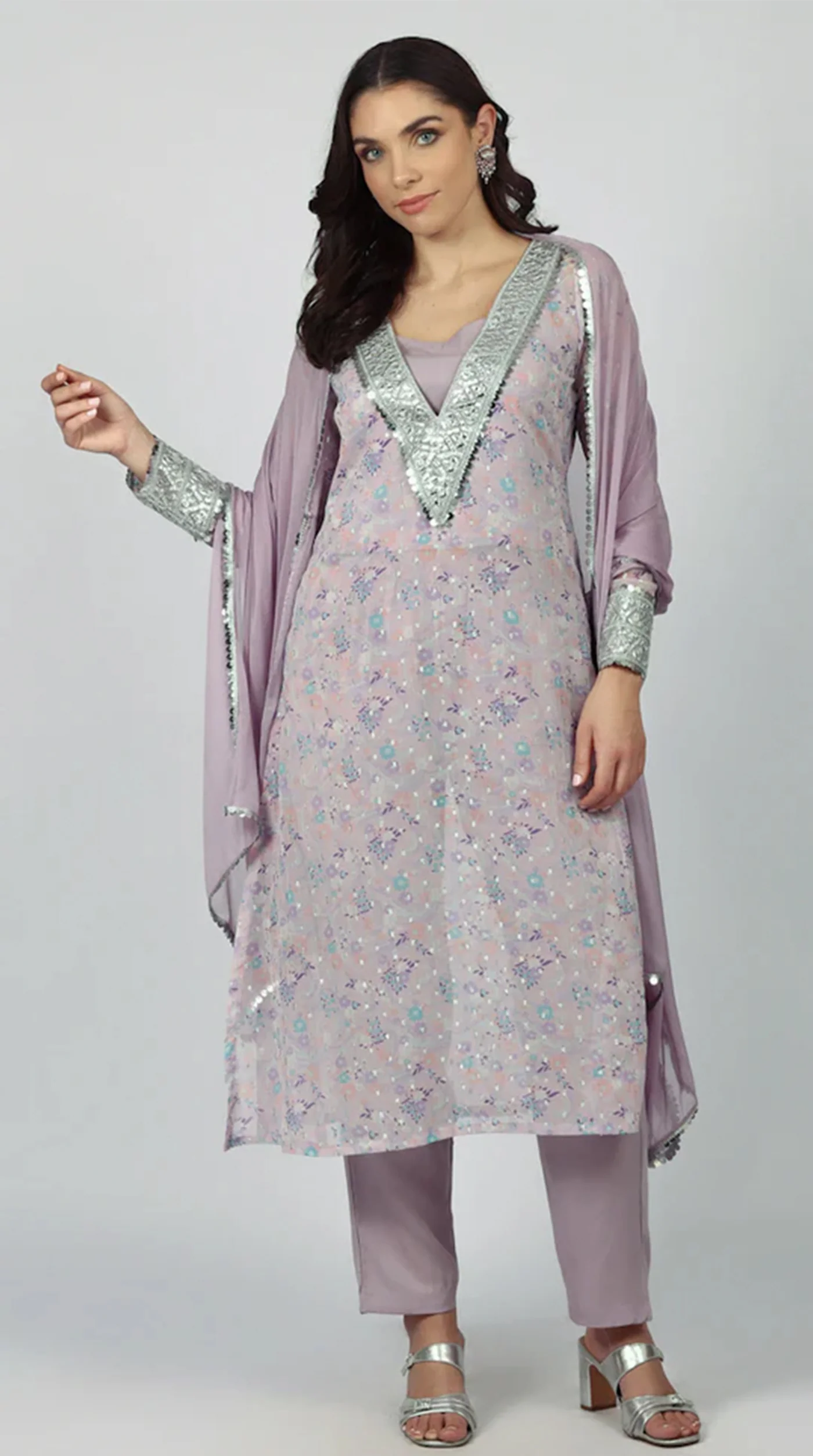 Lavendar Georgette A-line Suit Set - Image 2