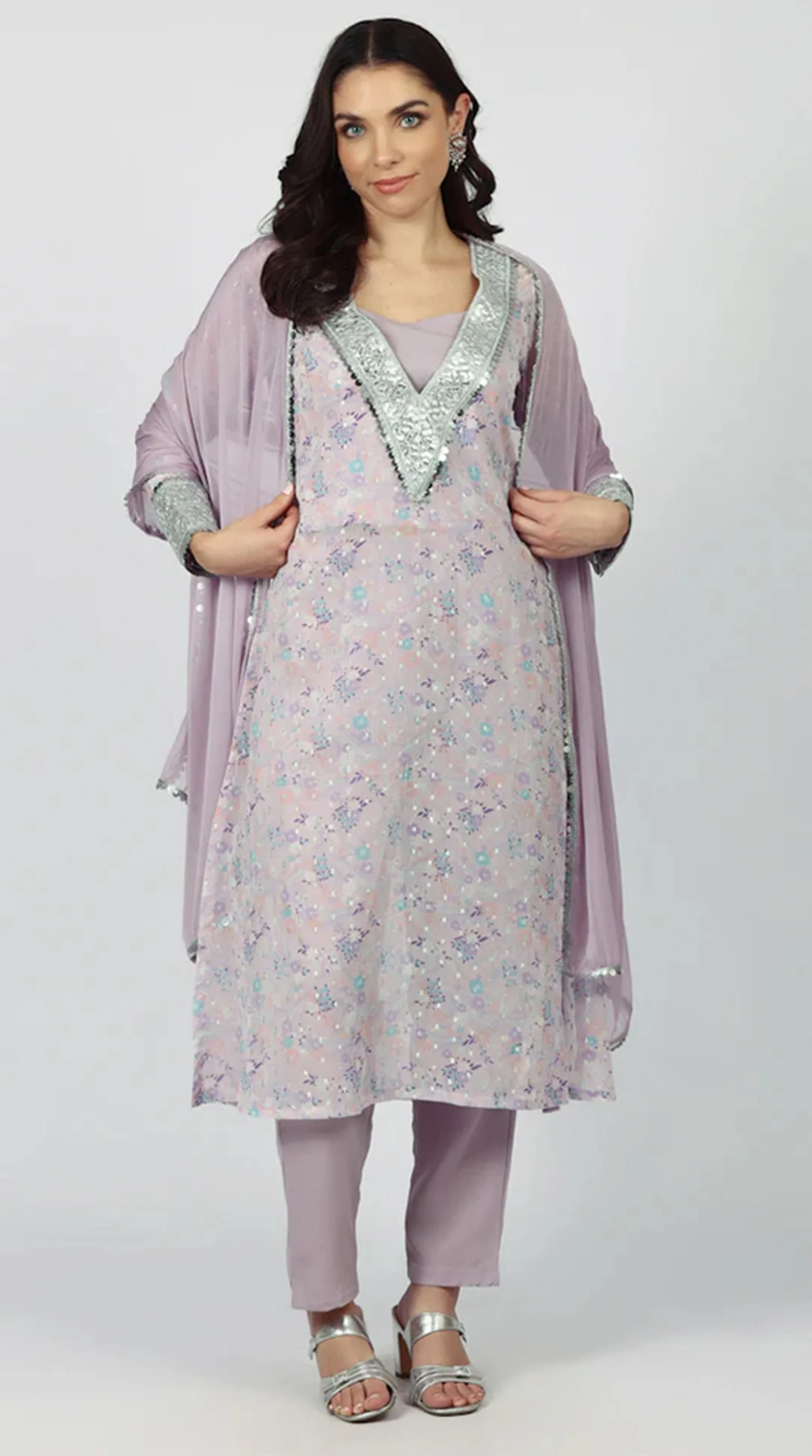 Lavendar Georgette A-line Suit Set - Image 3