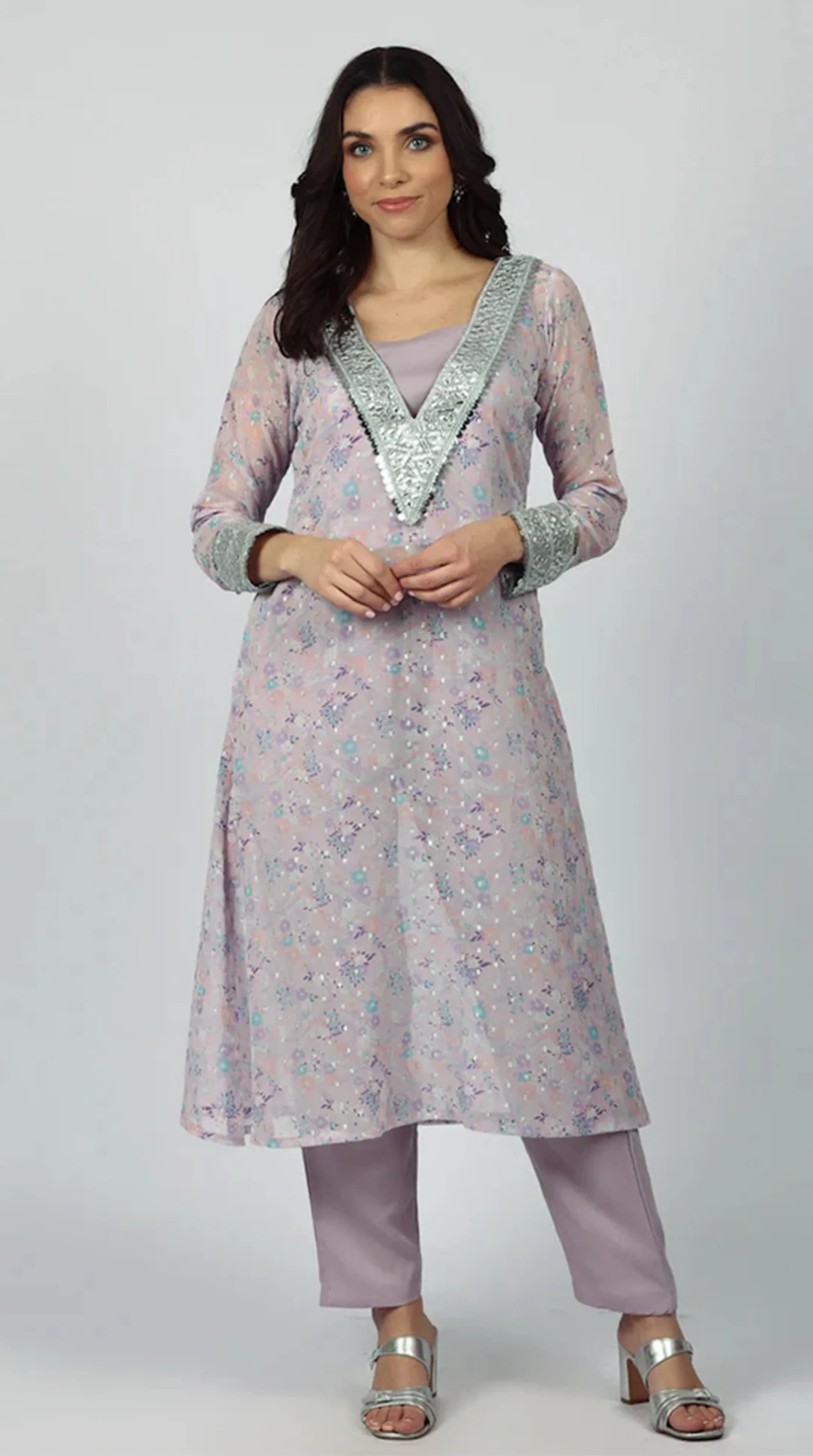 Lavendar Georgette A-line Suit Set - Image 4