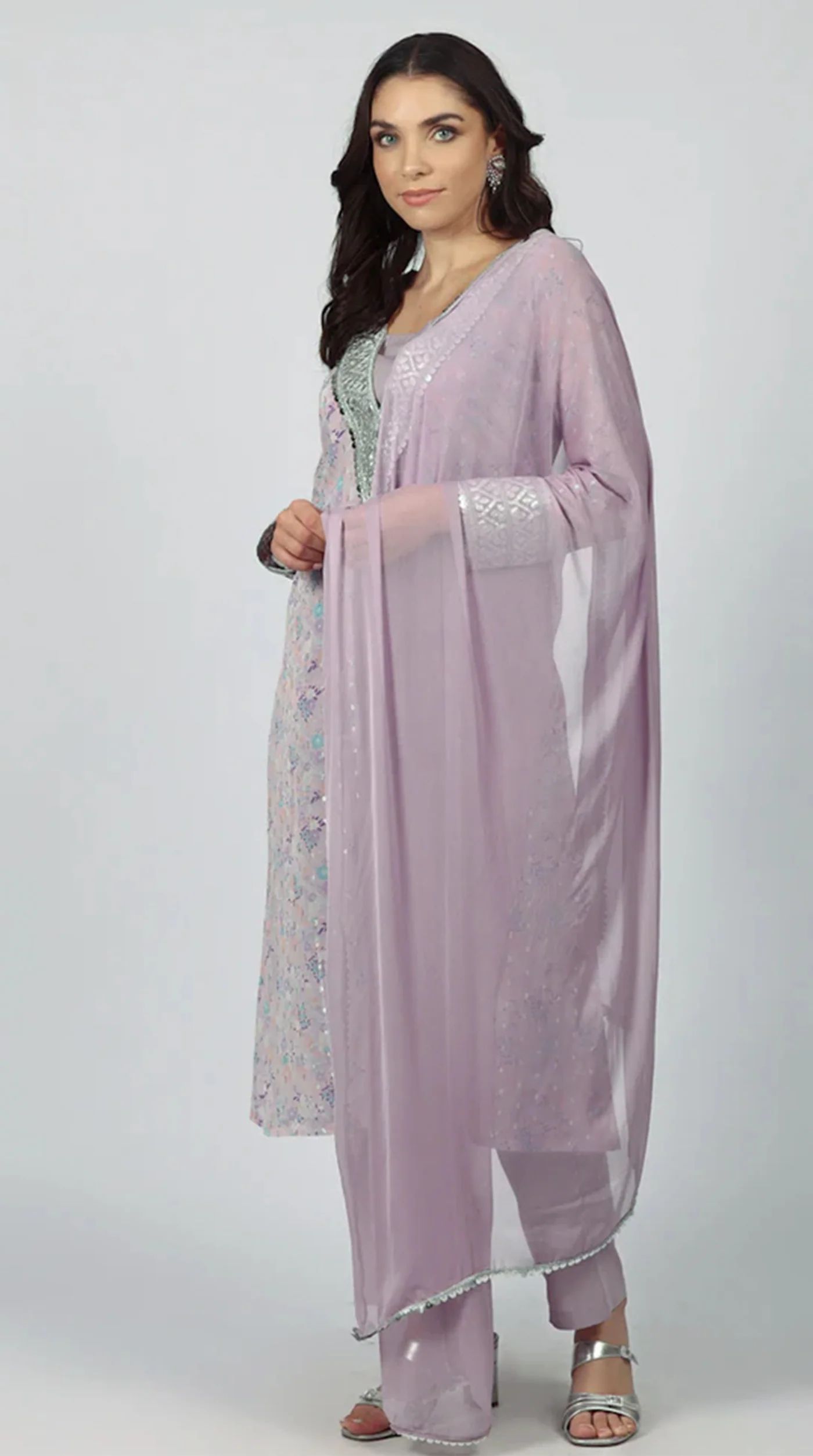 Lavendar Georgette A-line Suit Set - Image 5