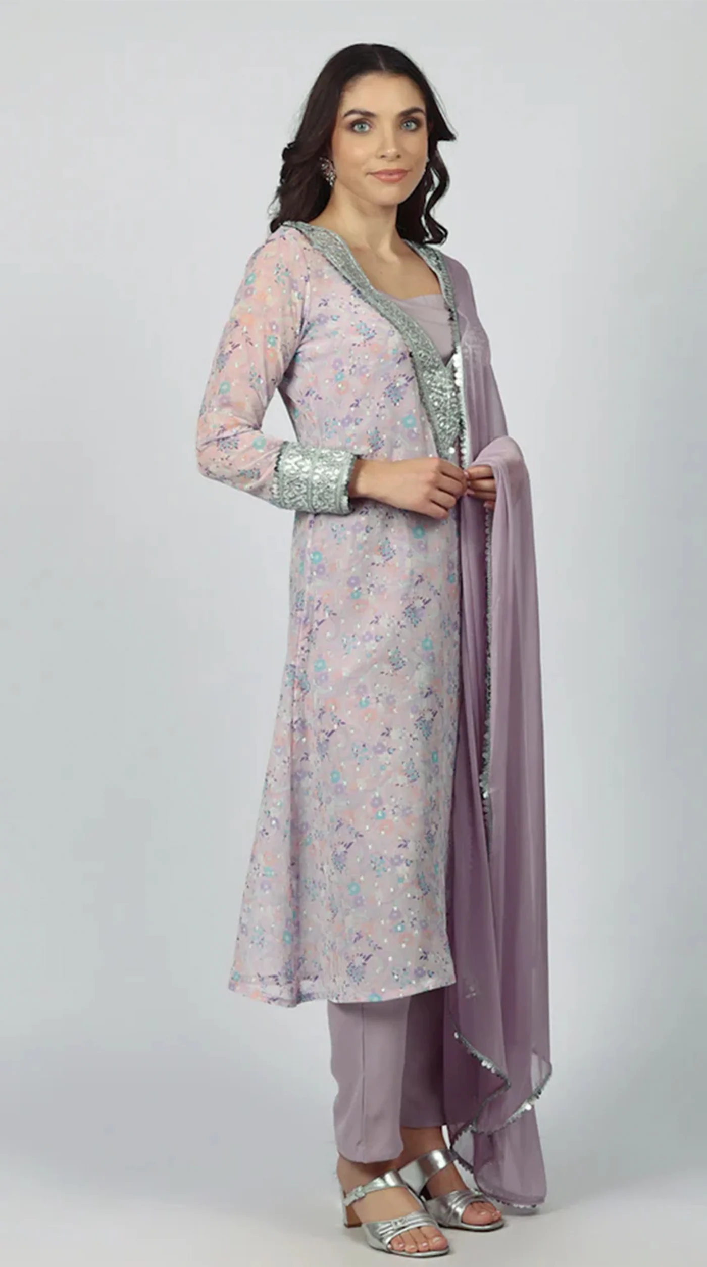 Lavendar Georgette A-line Suit Set - Image 6