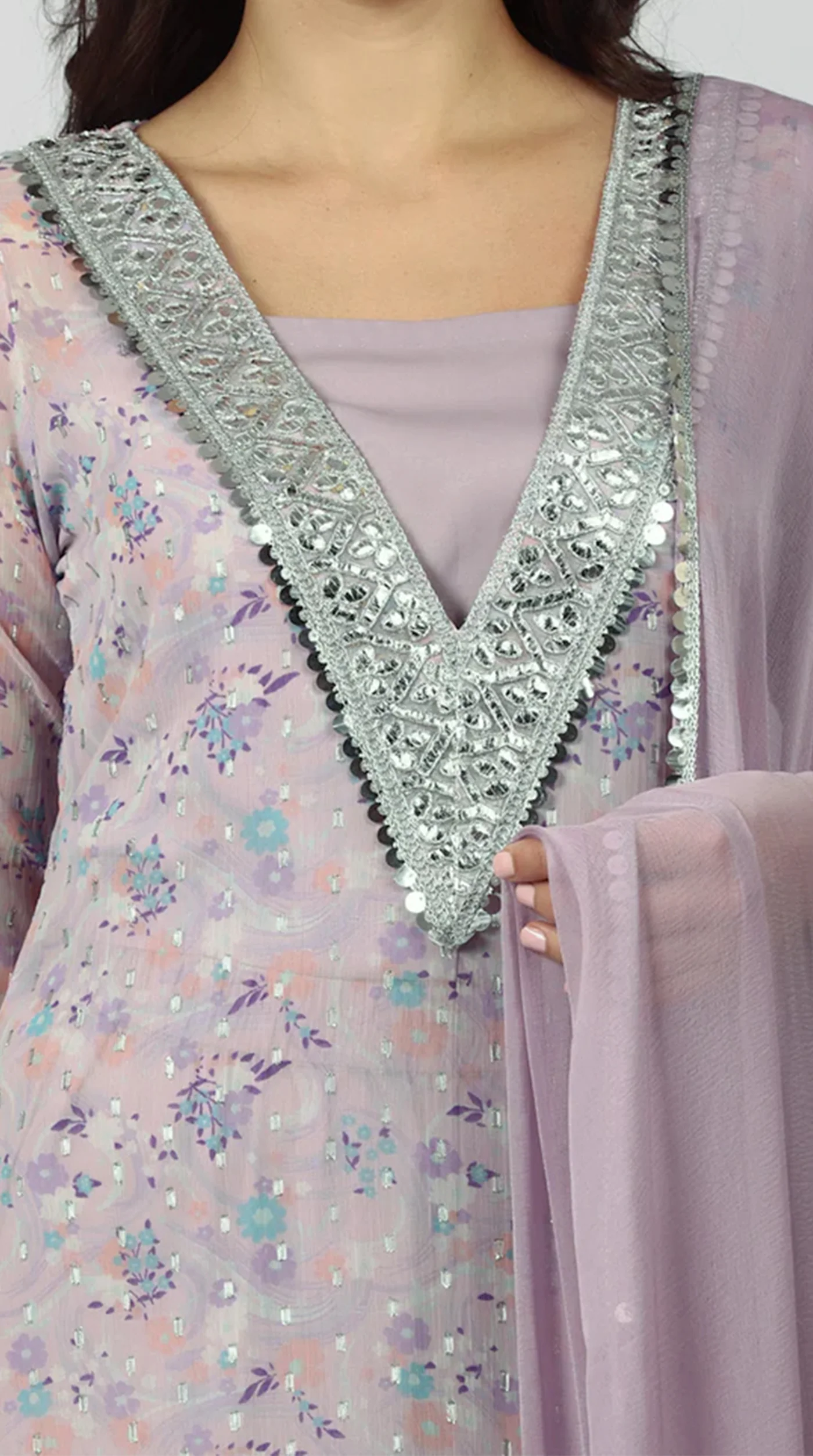 Lavendar Georgette A-line Suit Set - Image 7