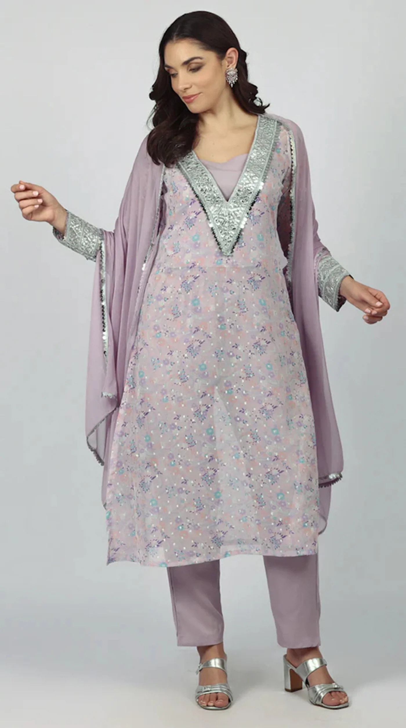 Lavendar Georgette A-line Suit Set - Image 8