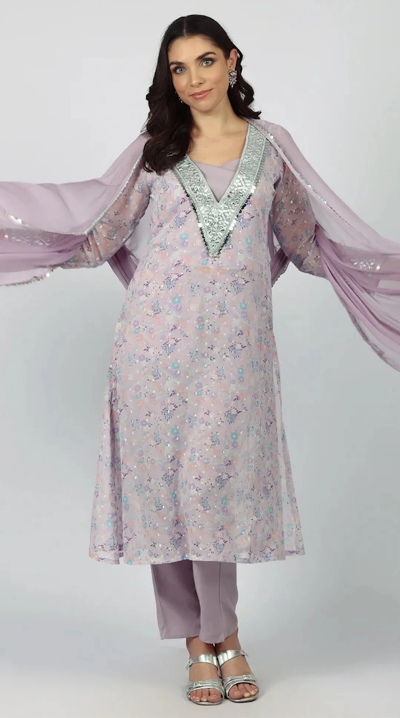 Lavendar Georgette A-line Suit Set - Image 9