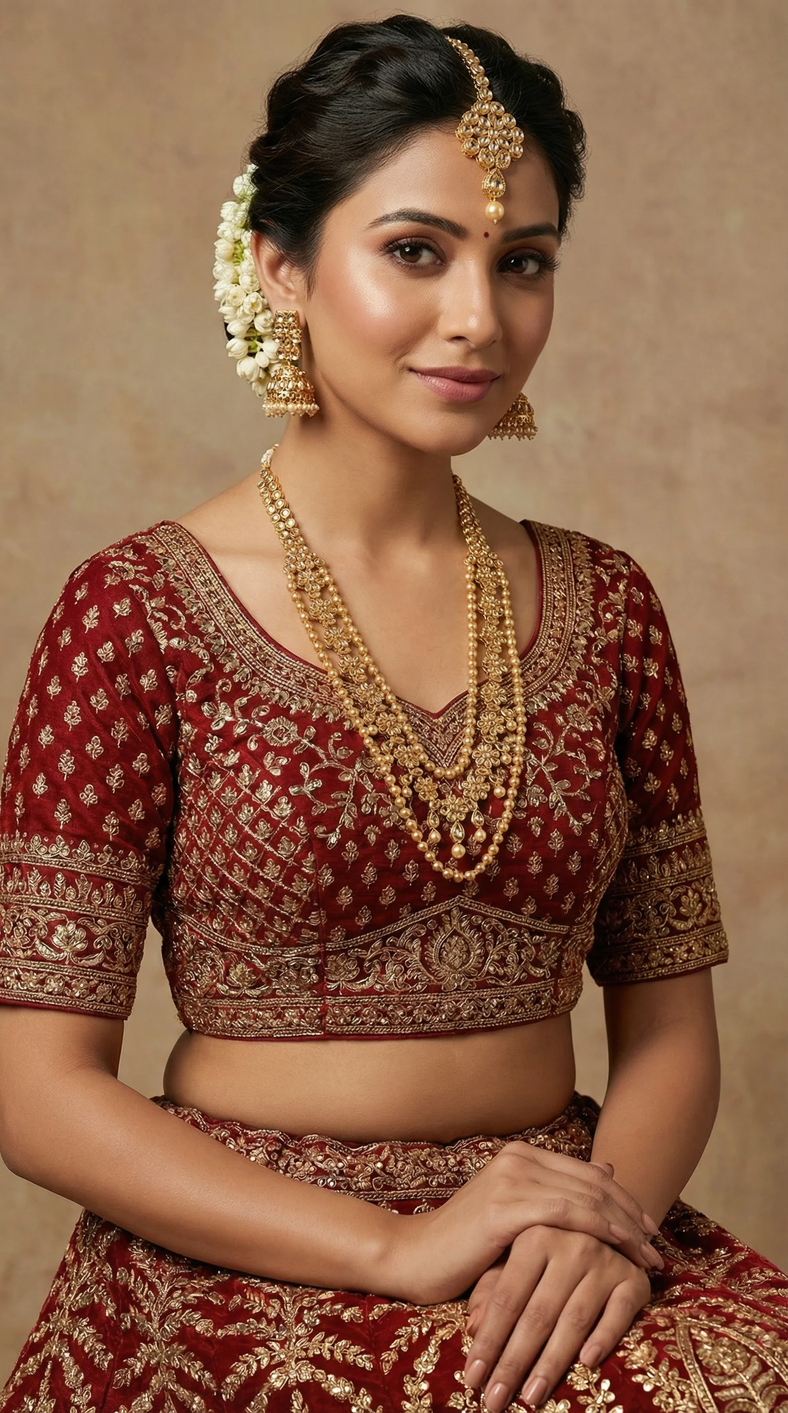 Stunning 3-Tier Gold Kundan Necklace Set - Image 6