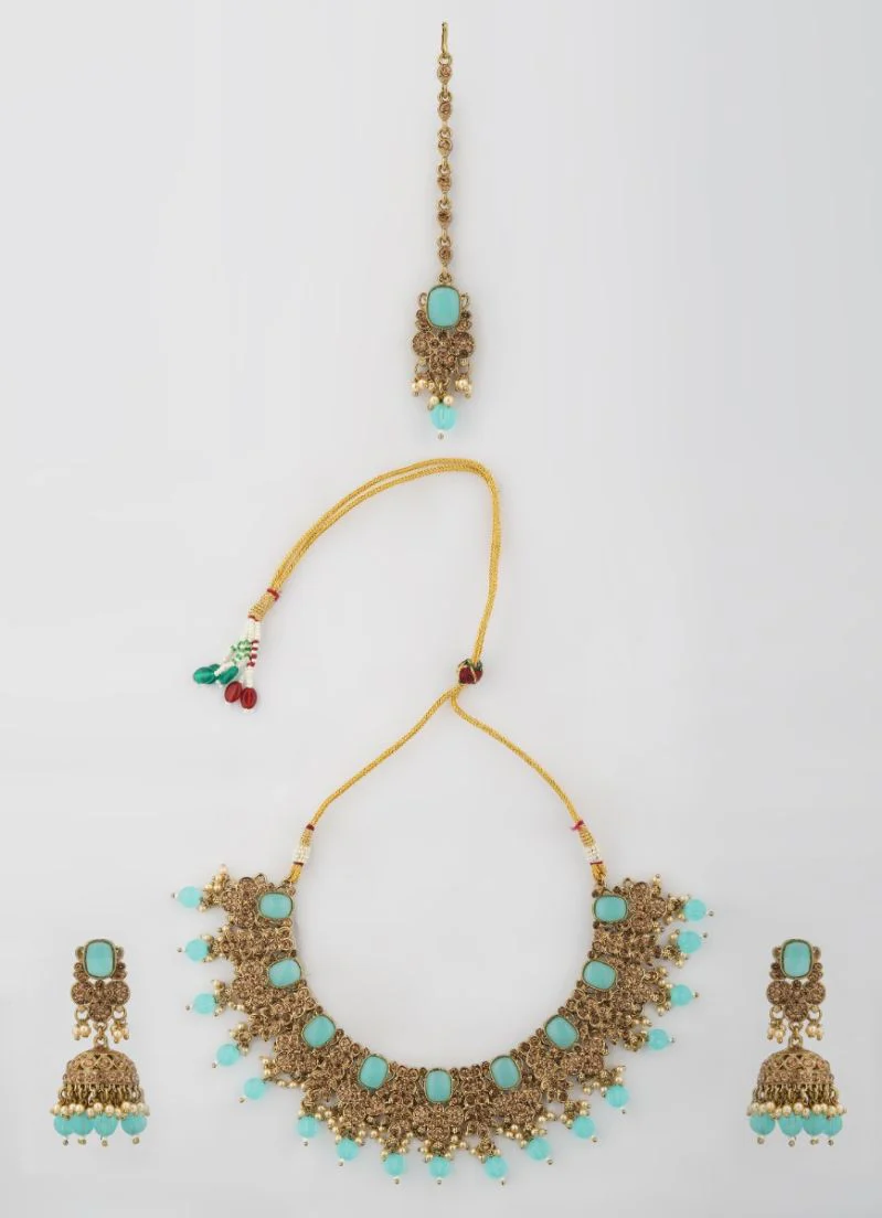 Light Blue and Gold Diamante Set - Image 2