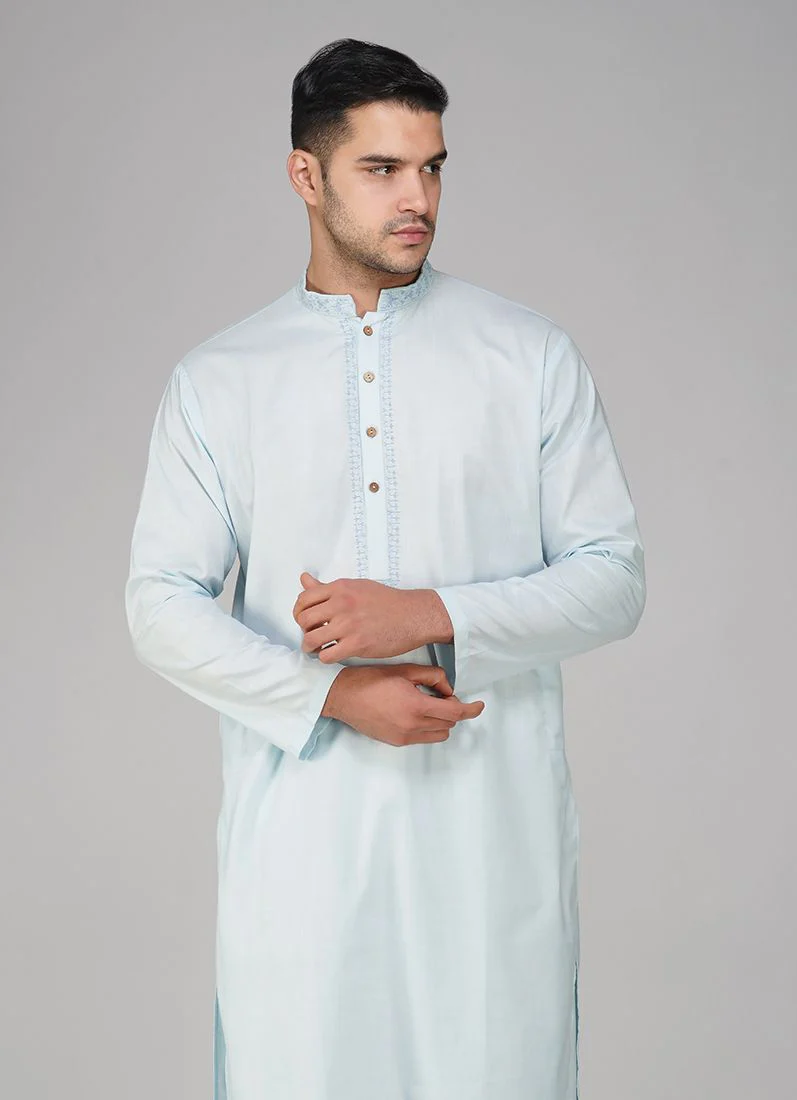 Light Blue Cotton Kurta Salwar Set - Image 4