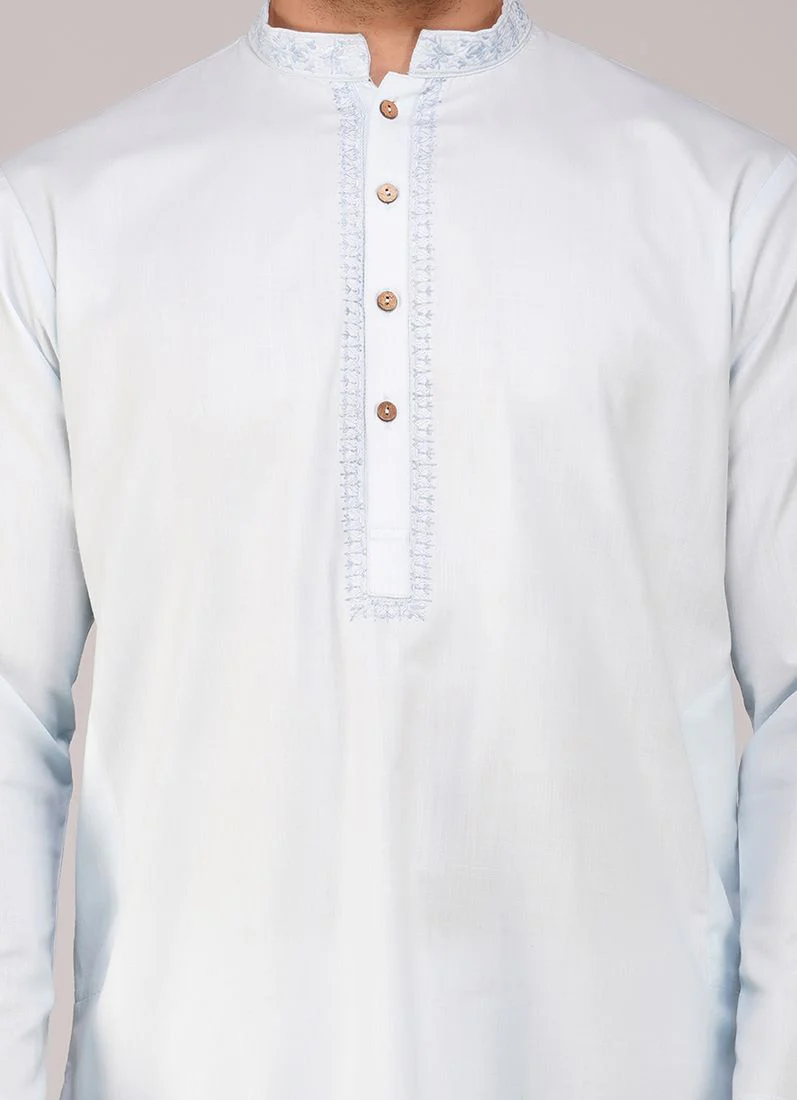 Light Blue Cotton Kurta Salwar Set - Image 5