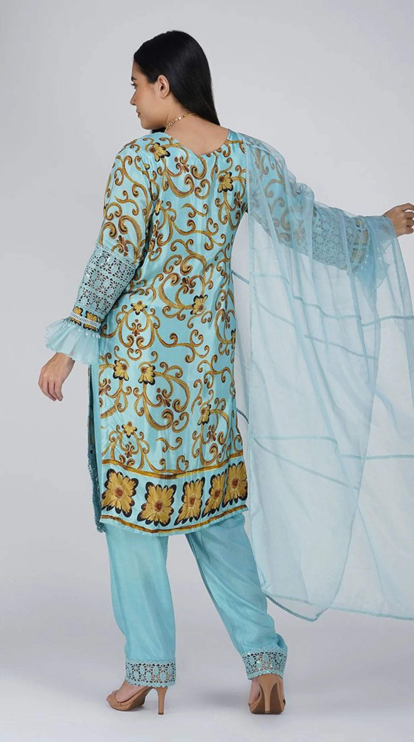 Light Blue Crepe Straight Cut Suit - Image 3