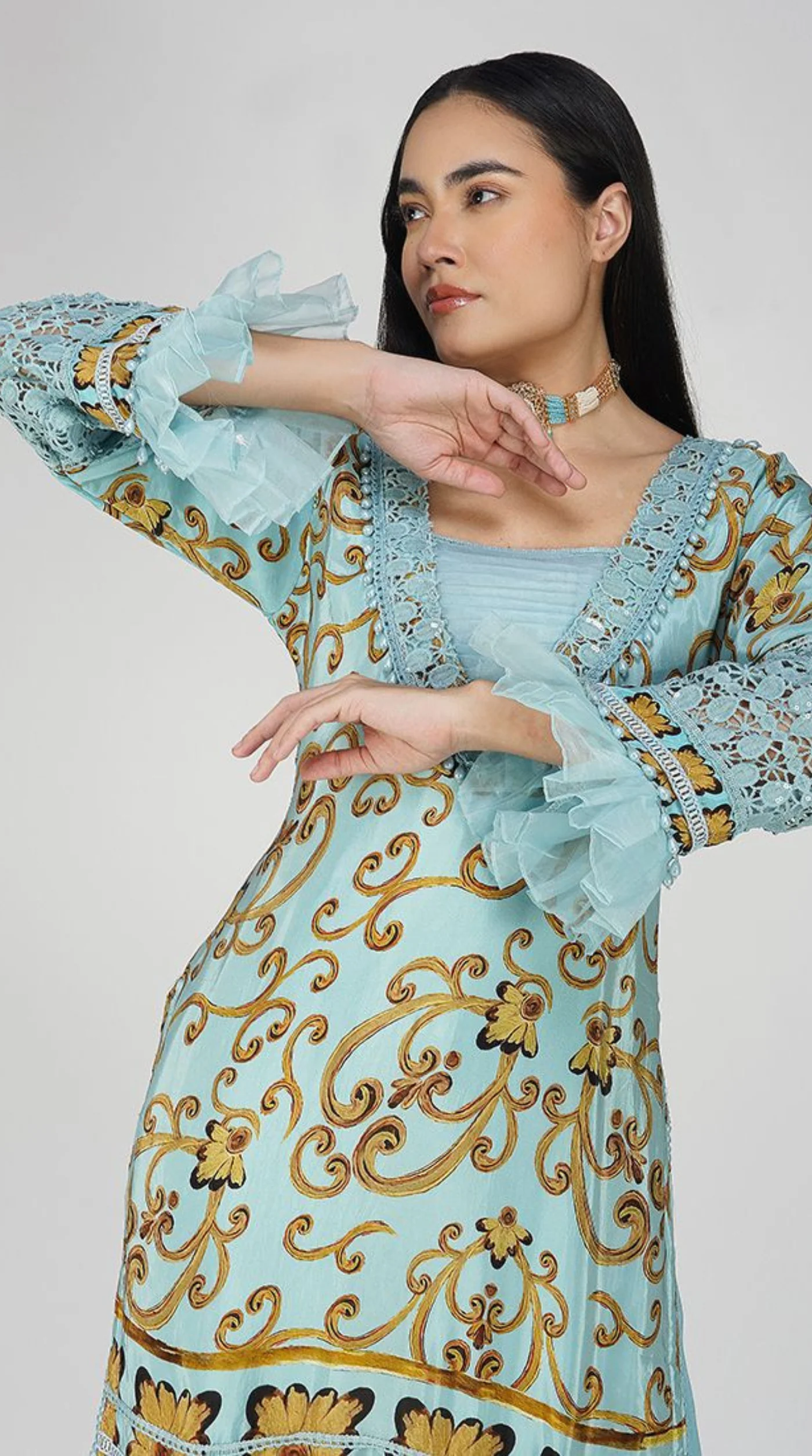 Light Blue Crepe Straight Cut Suit - Image 4