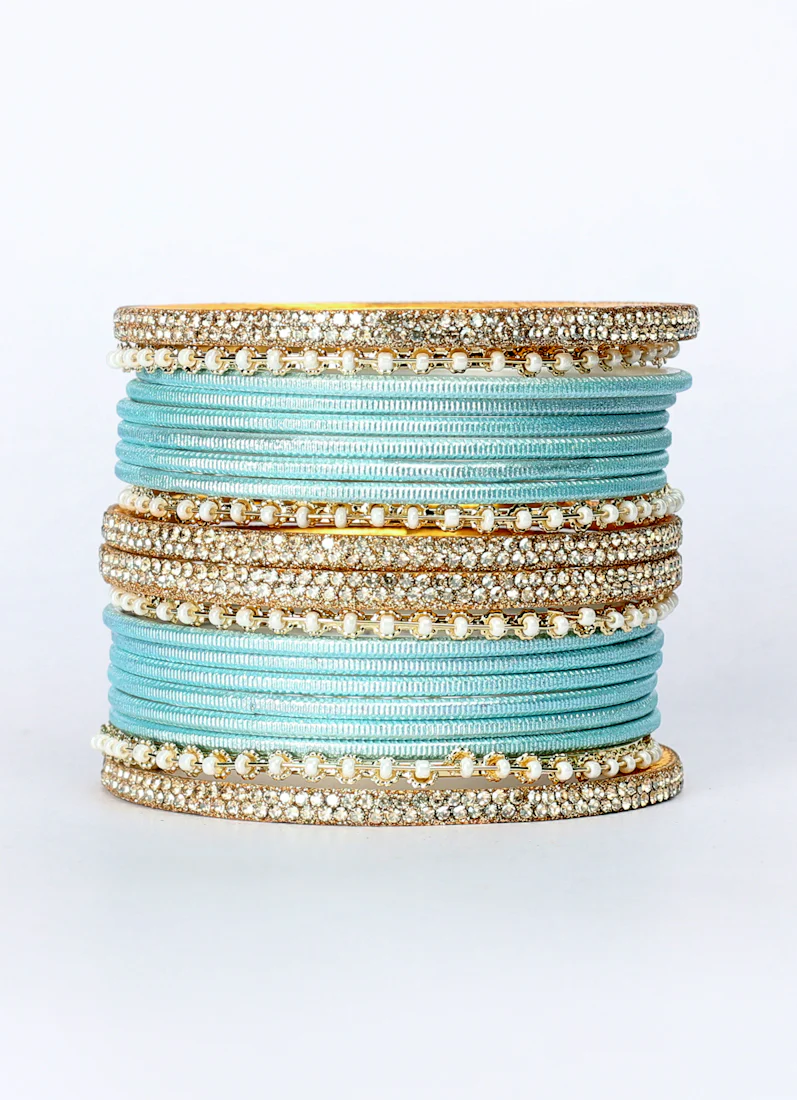 Light Blue Diamonte & Pearl Bangle Set - Image 2