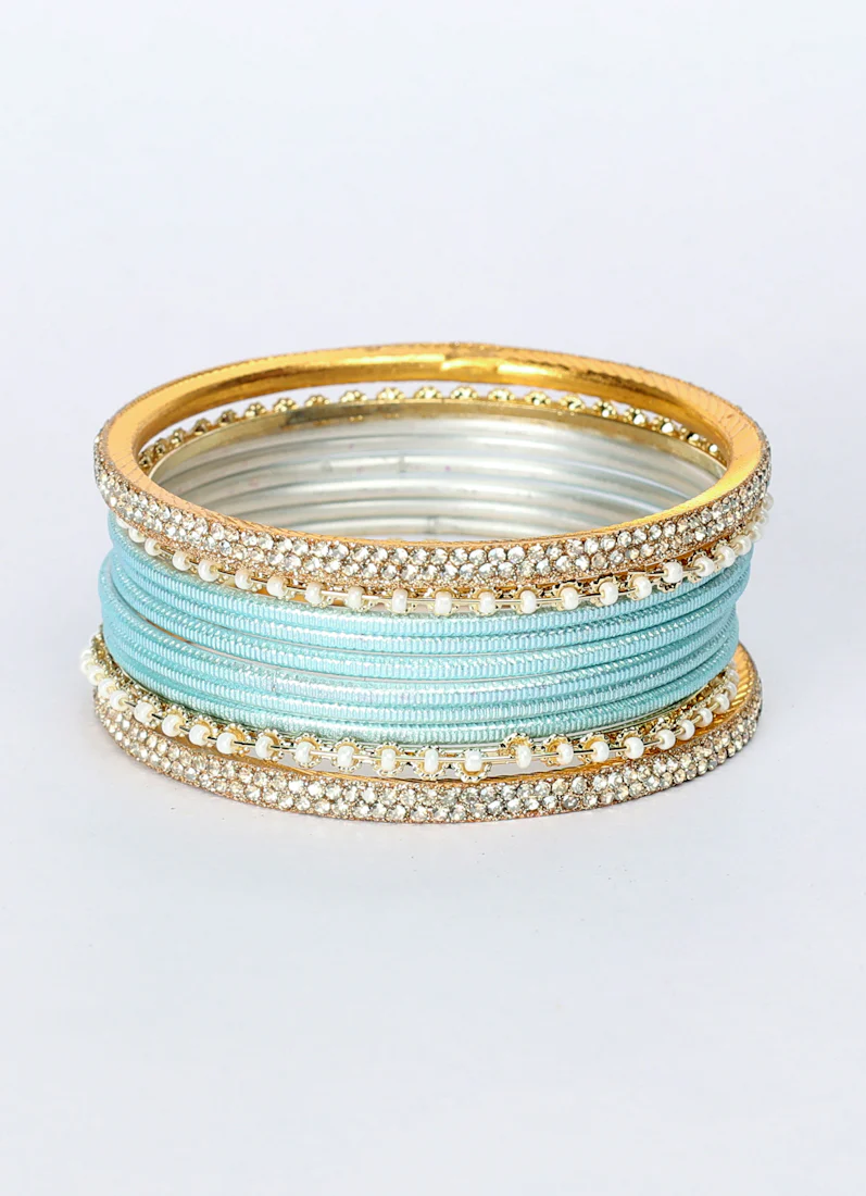 Light Blue Diamonte & Pearl Bangle Set - Image 3