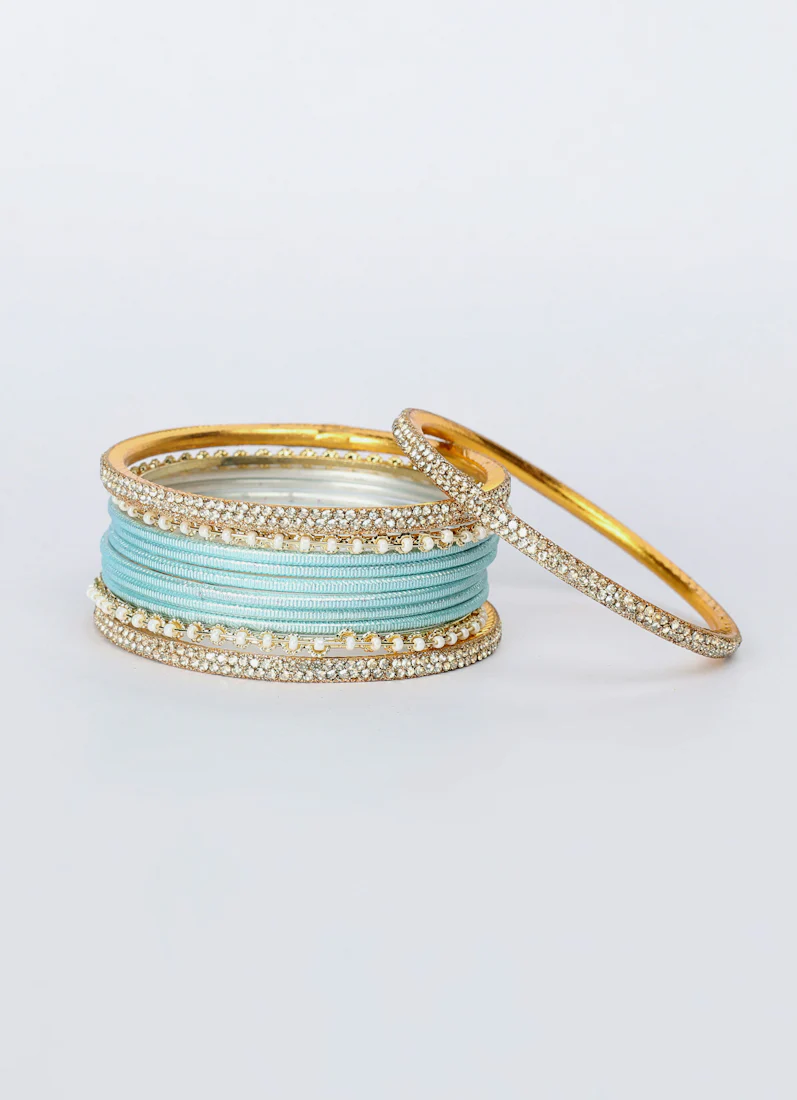 Light Blue Diamonte & Pearl Bangle Set - Image 4