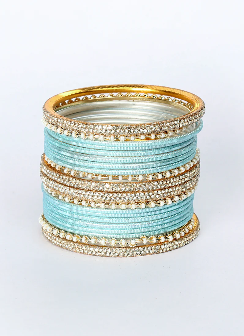 Light Blue Diamonte & Pearl Bangle Set - Image 5