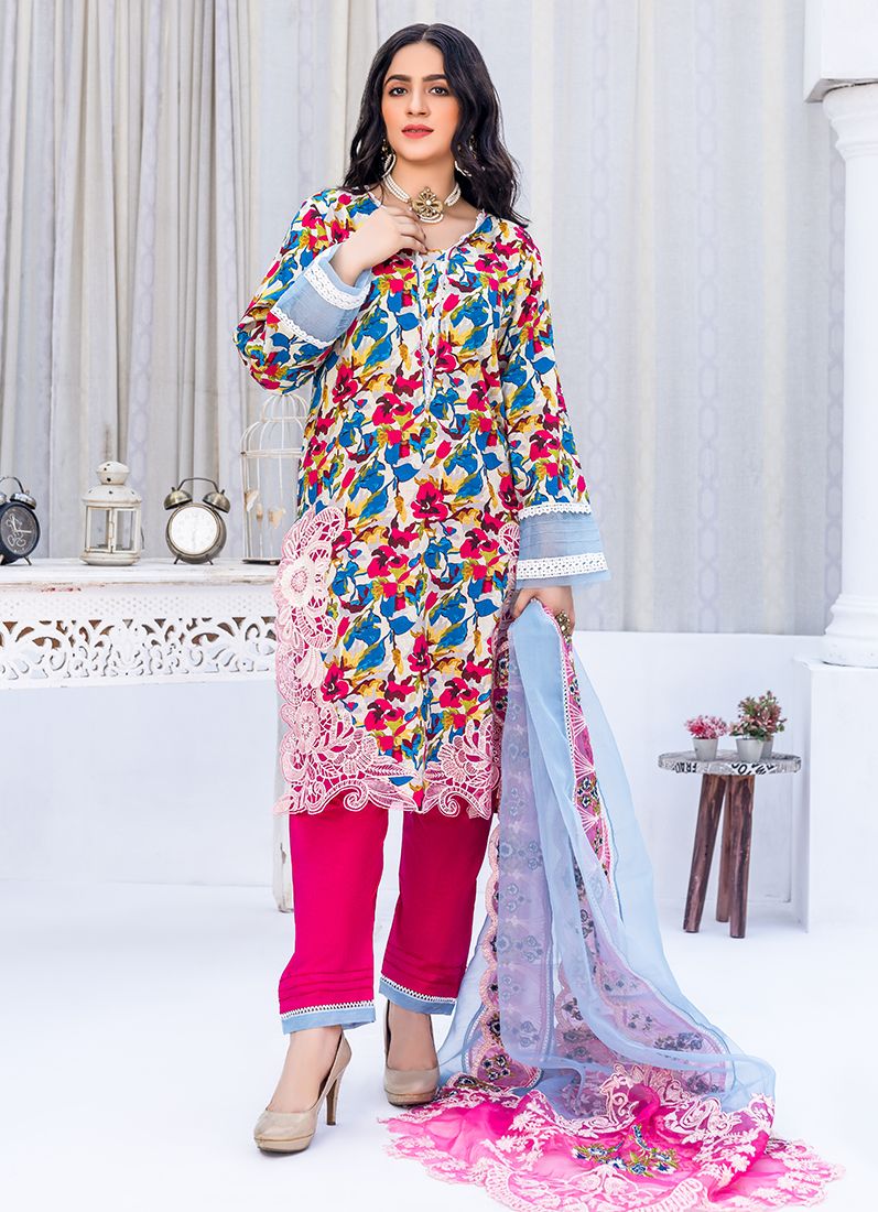 Light Blue Digital Printed Suit Set - Image 4