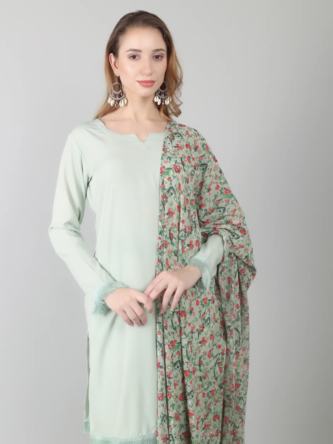 Light Green Printed Dupatta Suit Set - Image 2