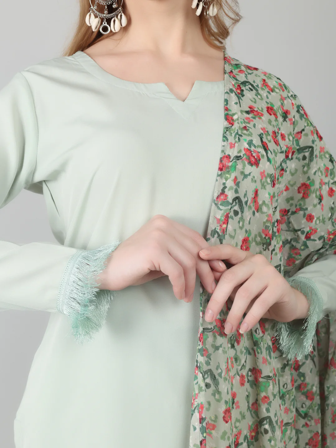 Light Green Printed Dupatta Suit Set - Image 5