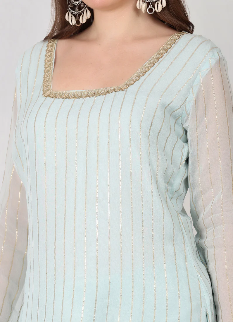 Light Blue Zari Embroidered Gharara Suit Set - Image 7