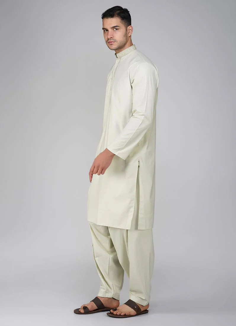 Light Grey Cotton Kurta Salwar Set - Image 2