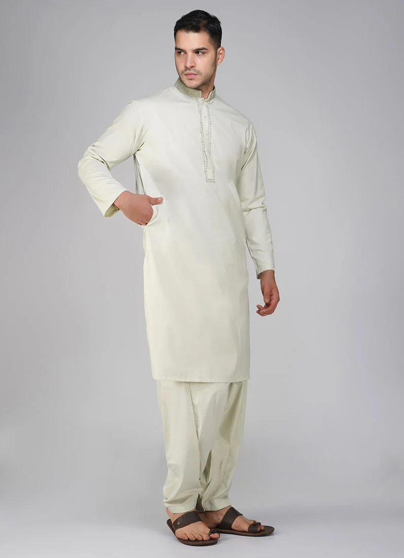 Light Grey Cotton Kurta Salwar Set - Image 3