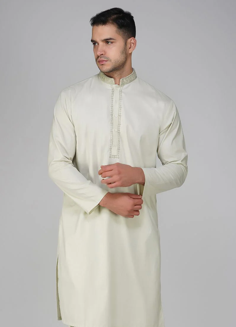 Light Grey Cotton Kurta Salwar Set - Image 4