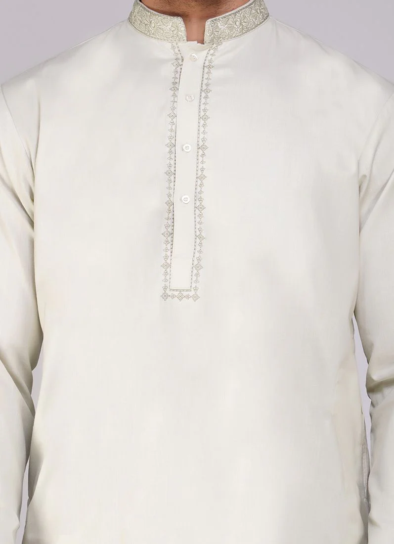 Light Grey Cotton Kurta Salwar Set - Image 5