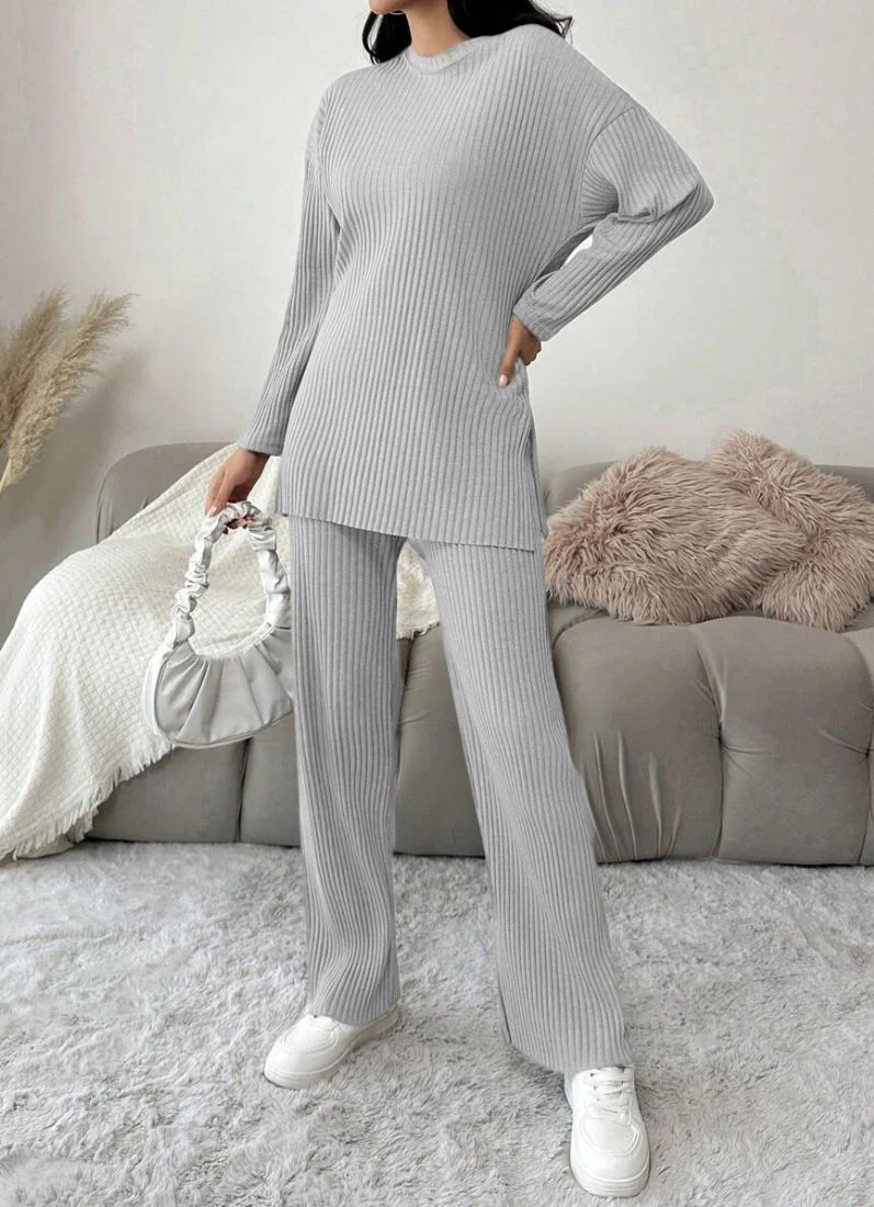 Light Grey Cotton Ribbed Co-Ord Set - Image 2