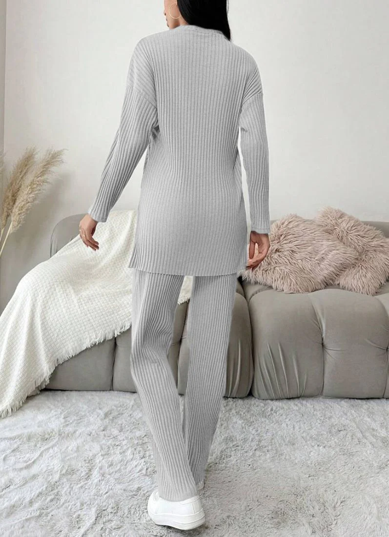 Light Grey Cotton Ribbed Co-Ord Set - Image 3