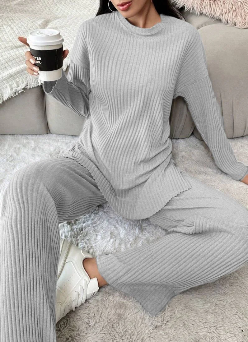 Light Grey Cotton Ribbed Co-Ord Set - Image 4