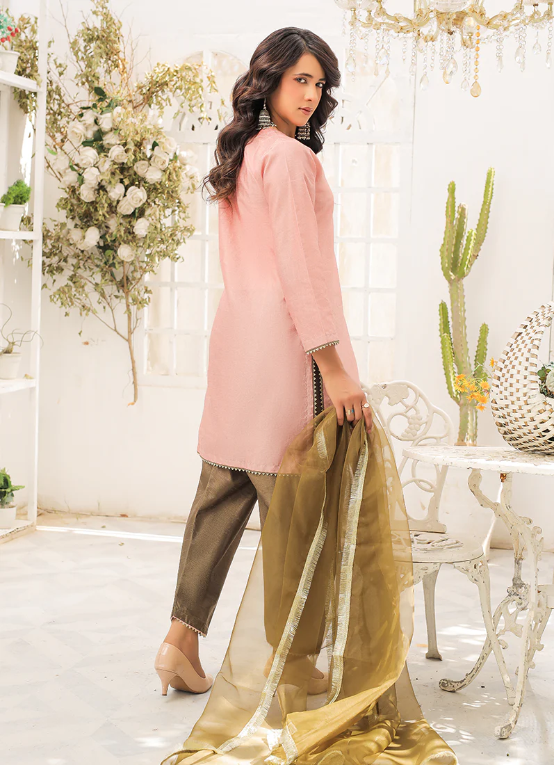 Pink-Mehendi Raw Silk Suit Set - Image 4