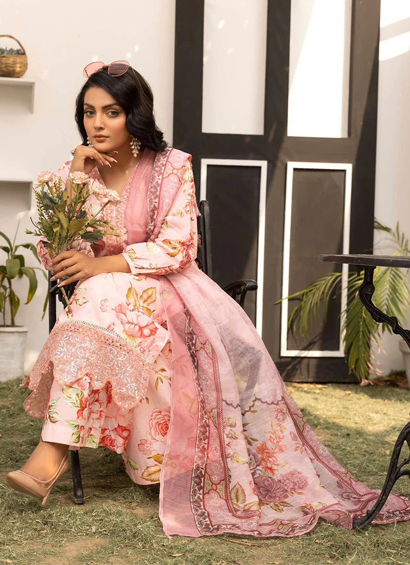 Light Pink Printed Lawn Embroidered Suit Set - Image 2