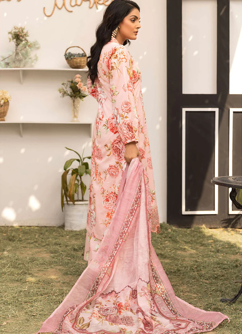 Light Pink Printed Lawn Embroidered Suit Set - Image 5