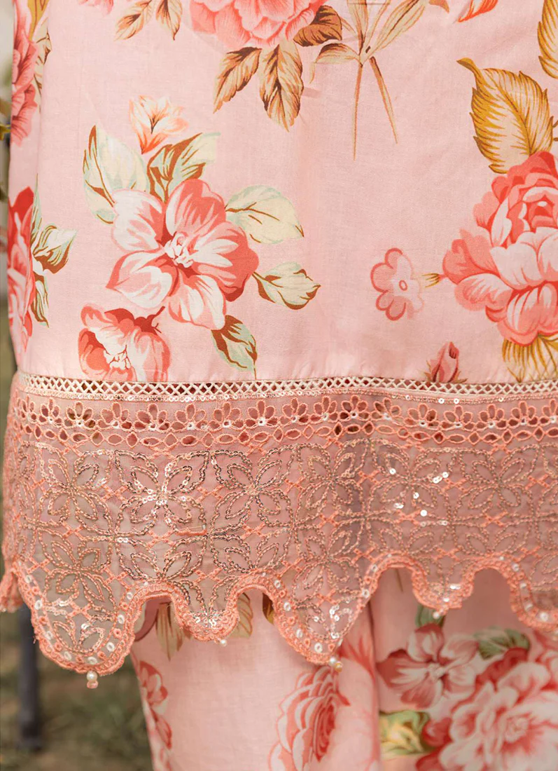 Light Pink Printed Lawn Embroidered Suit Set - Image 6