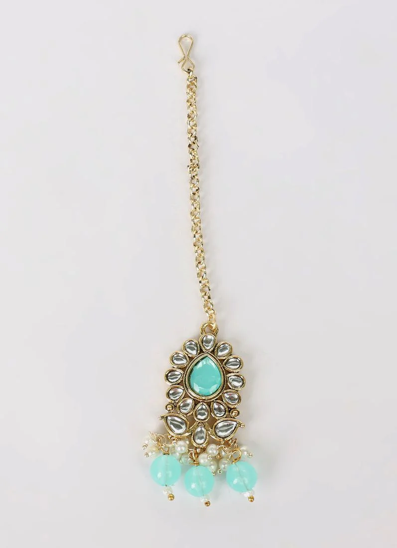 Light Sea Blue Kundan Choker Set - Image 6