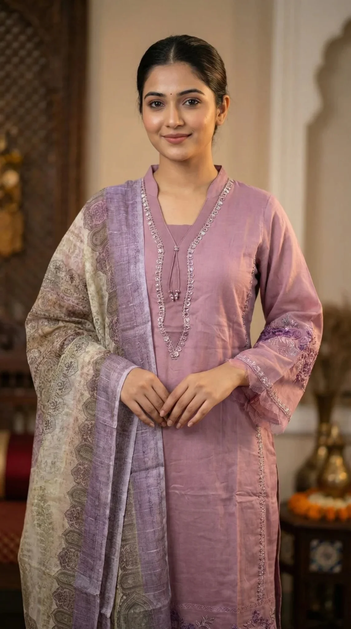 Lilac Lawn Embroidered Suit Set - Image 2