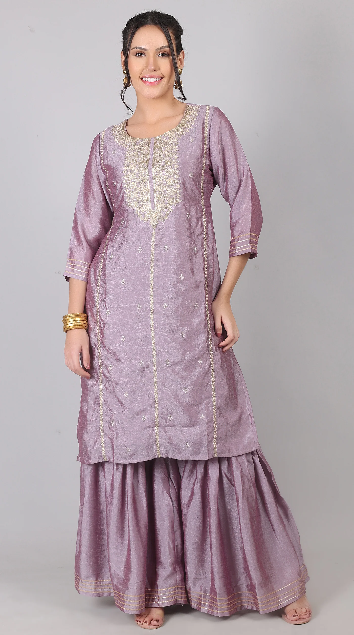 Lilac Georgette Vichitra Zari Embroidered Gharara Set with Dupatta - Image 4
