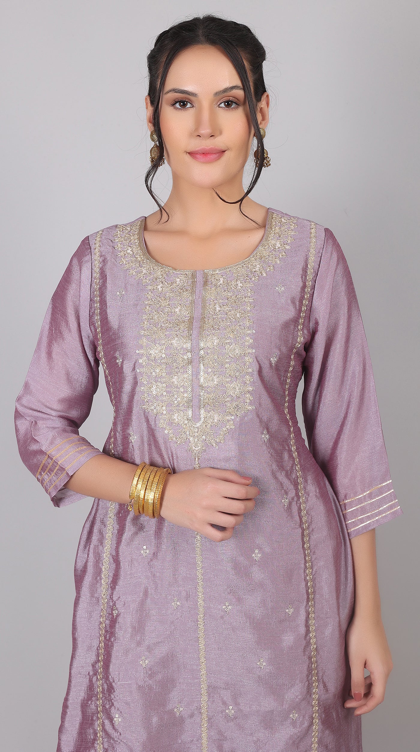 Lilac Georgette Vichitra Zari Embroidered Gharara Set with Dupatta - Image 5