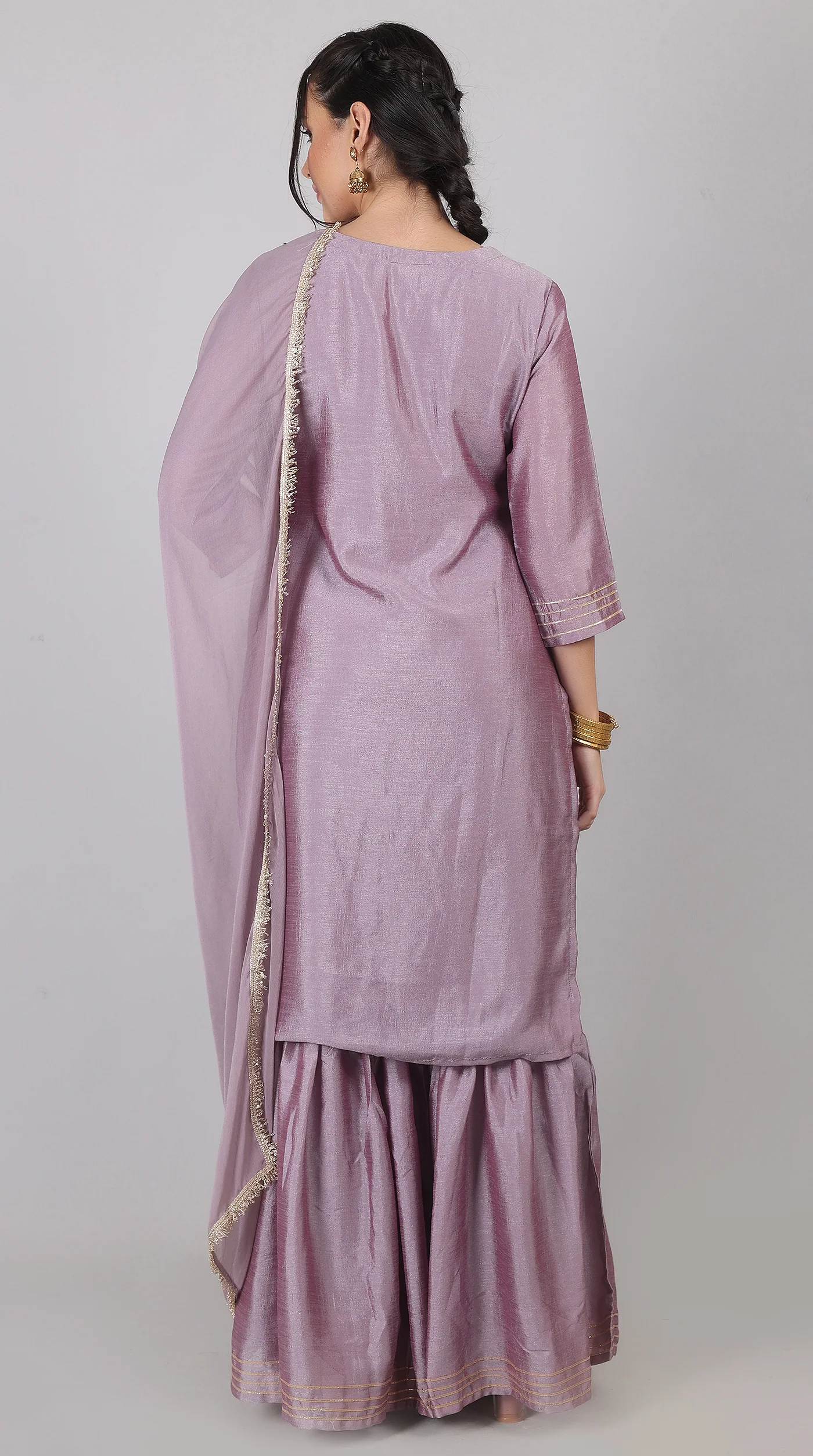 Lilac Georgette Vichitra Zari Embroidered Gharara Set with Dupatta - Image 7