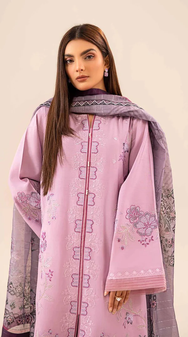 Lilac Embroidered Pakistani Lawn Kameez Suit - Image 2