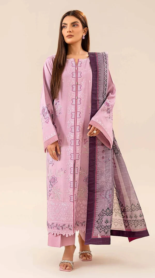 Lilac Embroidered Pakistani Lawn Kameez Suit - Image 3