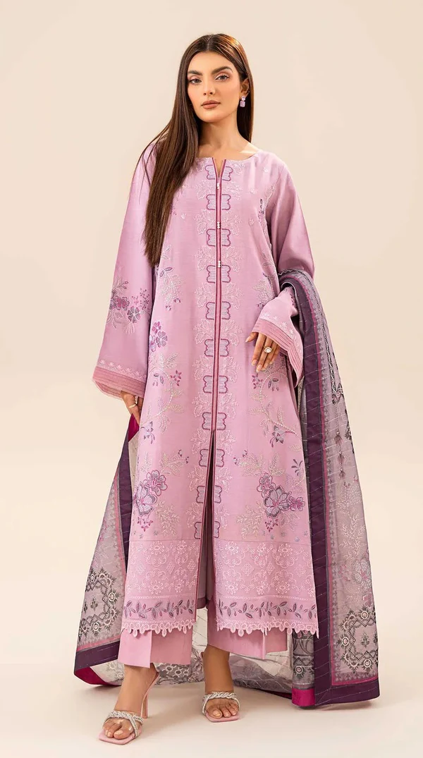 Lilac Embroidered Pakistani Lawn Kameez Suit - Image 4