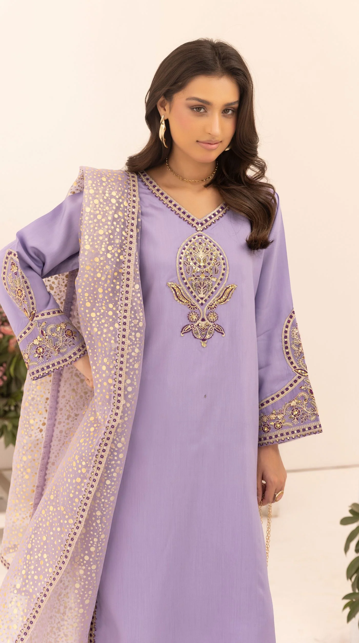 Lilac Embroidered Salwar Kameez – Elegant Festive Pakistani Suit - Image 5