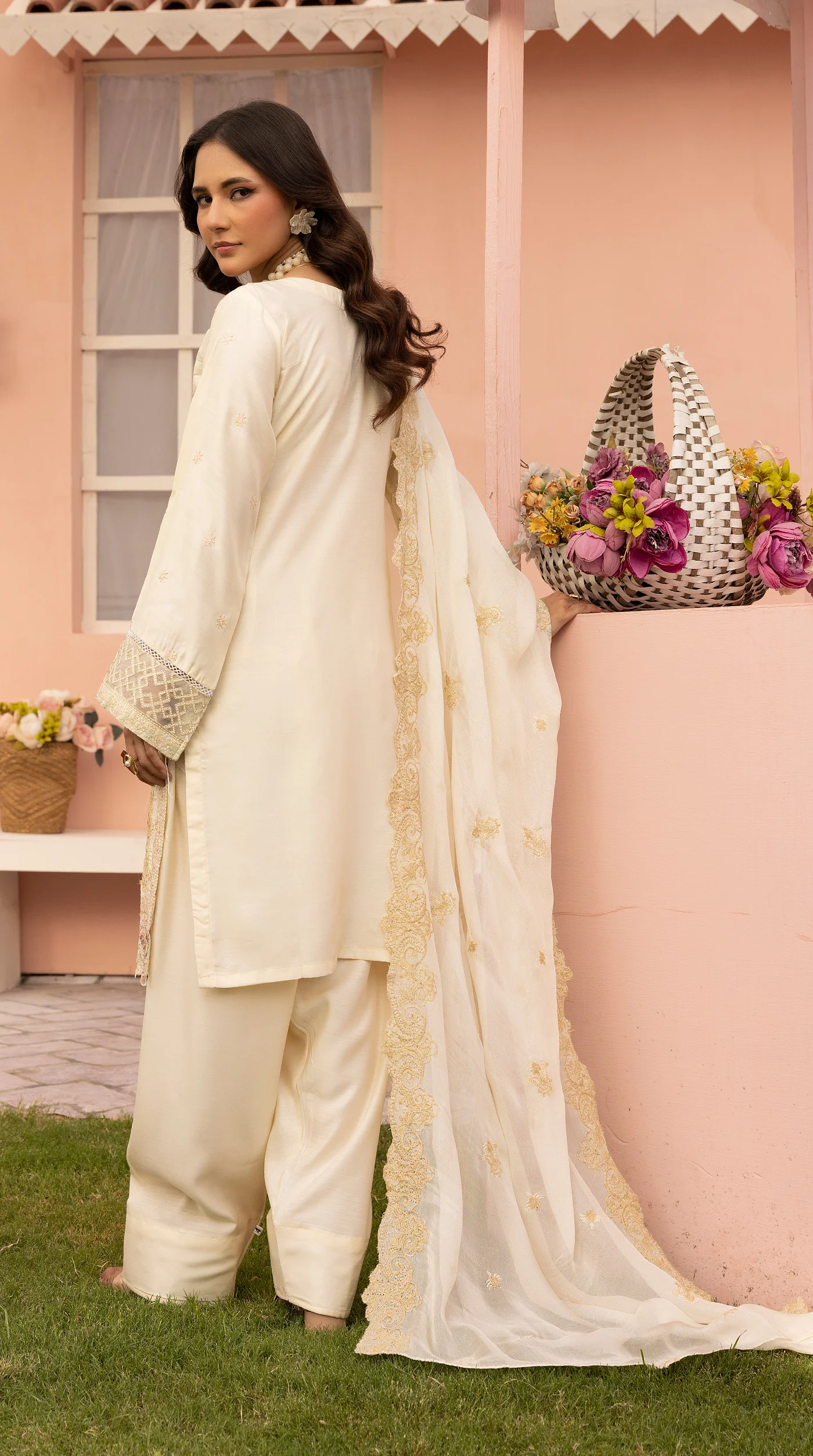 Lime Yellow Sequin Embroidered Eid Suit with Farshi Salwar - Image 7