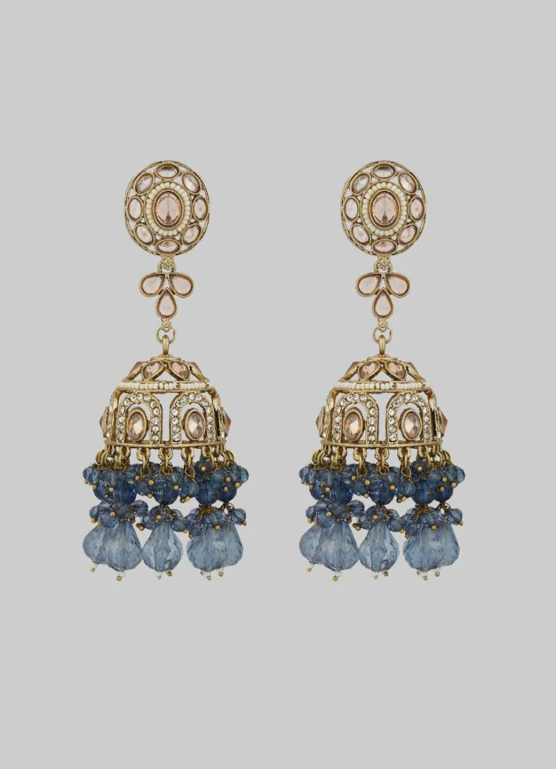 Luxurious Blue Diamante Crystal Pearl Earrings - Elegant Statement Jewelry - Image 2
