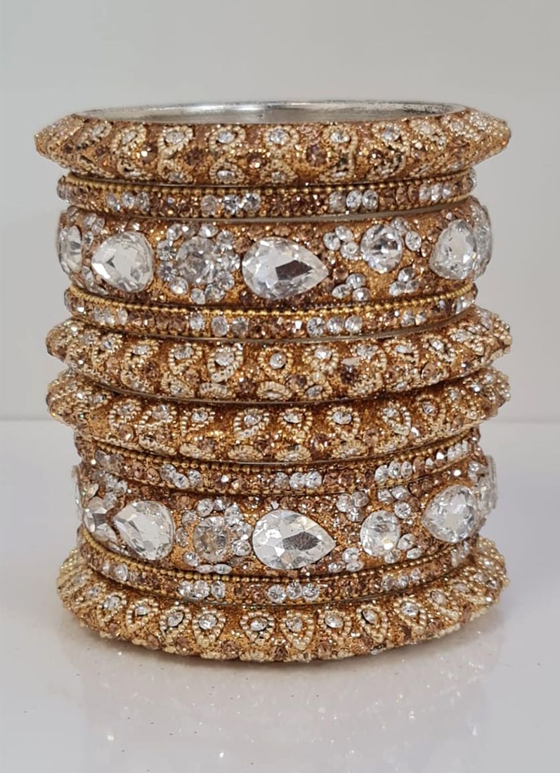 Luxury Gold Large Diamonte Bangle Set with Statement Diamonte Detailing - Image 2