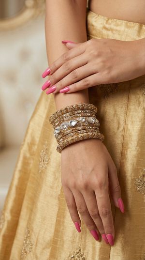 Luxury Gold Large Diamonte Bangle Set with Statement Diamonte Detailing - Image 3