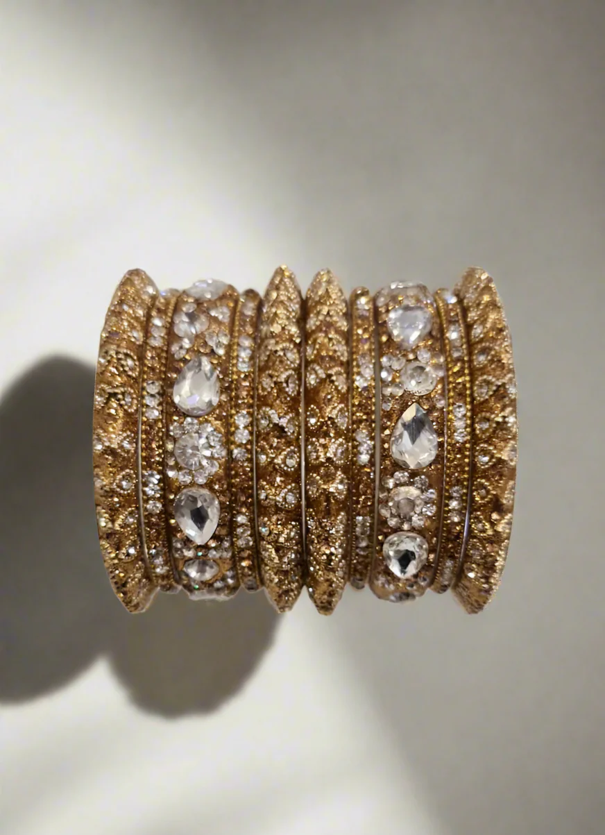 Luxury Gold Large Diamonte Bangle Set with Statement Diamonte Detailing - Image 4