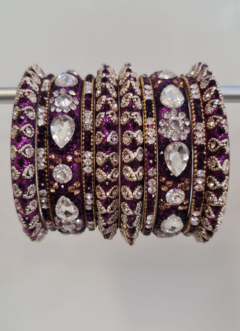 Luxury Large Diamonte Bangle Set with Purple & Gold Embedded Diamonte - Image 3