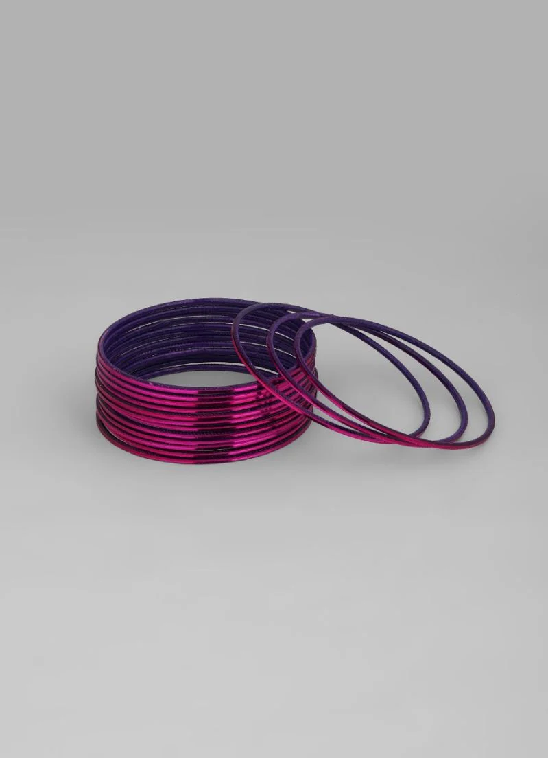 Magenta Aluminium Bangle Set â€“ Lightweight Slim Stackable Bangles for Women - Image 3